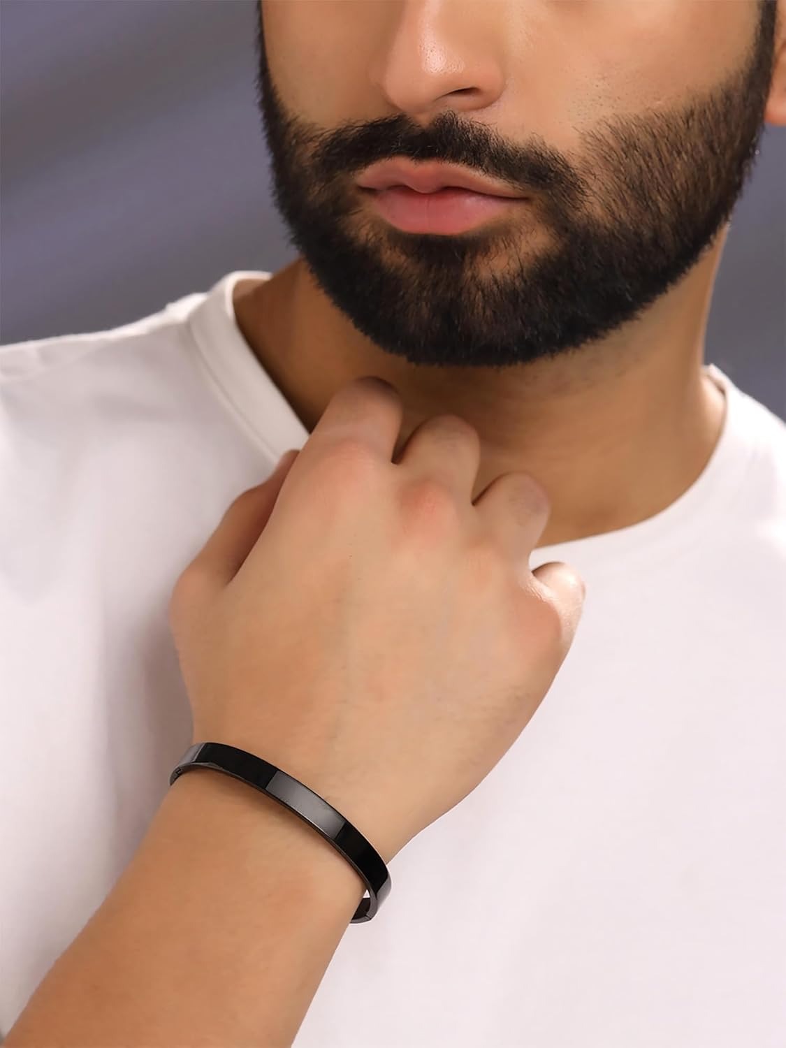 RITZART Black Stainless Steel Kada Bracelet for Men | Anti-Tarnish Glossy Flat Kada Bangle with Concealed Lock